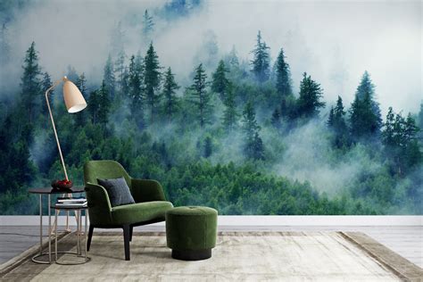 Forest Wallpaper Peel And Stick Misty Forest Wall Mural Self Etsy
