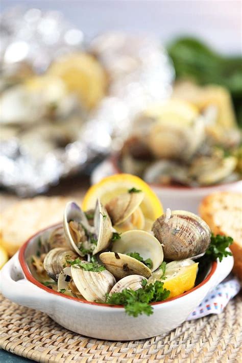 Grilled Clams With Garlic Parmesan Basil Butter Recipe Shellfish