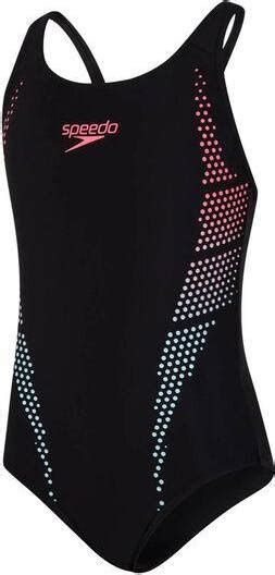 Speedo Girl S Plastisol Placement Muscleback Swimsuit Black Psycho Red Chill Blue • Price
