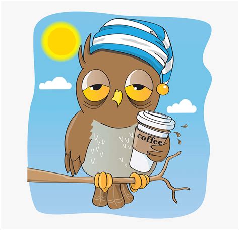 An Owl With Caffeine Owl Drinking Coffee Cartoon Hd Png Download