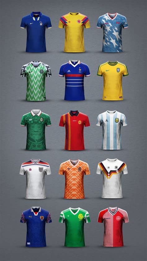 The Different Soccer Jerseys Are Shown In Multiple Colors And Sizes