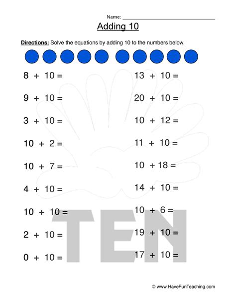 Worksheet For Addition With Ten Numbers