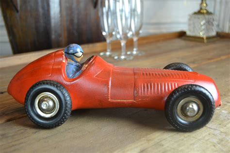 Red Rubber Race Car Toy 1940s Retro Station