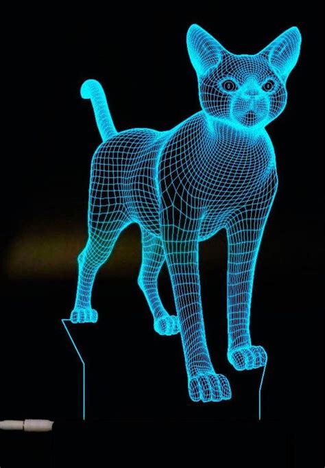 Cat 3d Illusion Acrylic Led Lamp This Cnc Files Dxf Cdr Etsy 3d