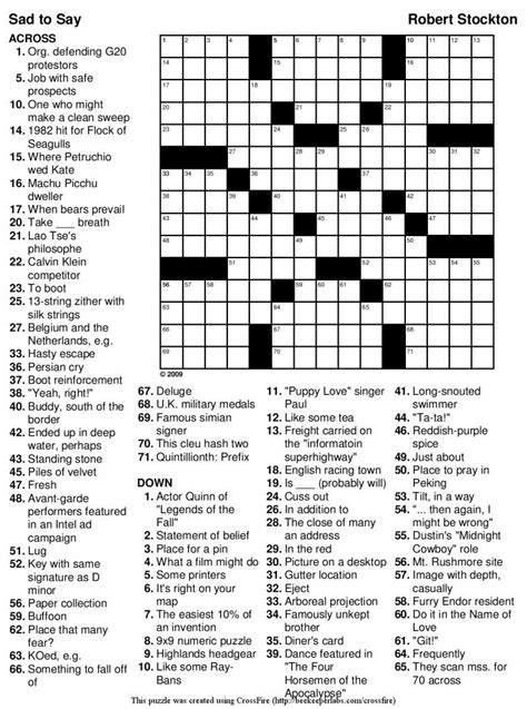 Simply tell us what letters you do have and we'll let you know which words fit the bill. Printable Daily Crossword Puzzle Sadtosay Large Usa Today Puzzles for Usa Today Printable ...
