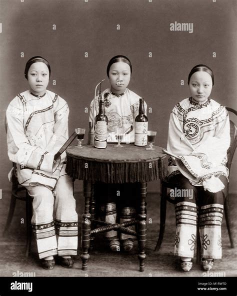 C1880 Chinese Prostitutes With A Scotch Whisky Bottle And Glasses