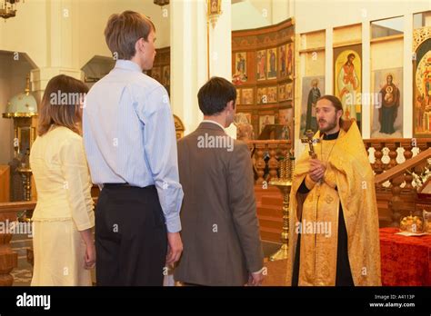 Priest Conducting Russian Orthodox Marriage Ceremony Stock Photo Alamy