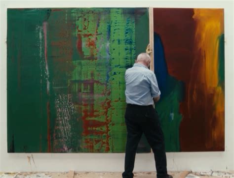 Gerhard Richter In His 80s Working On A Squeegee Painting In