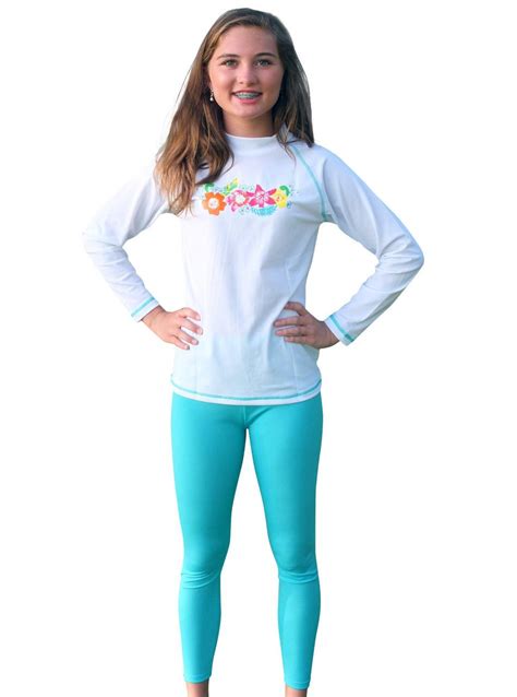 Solartex Sun Gear Girls Long Sleeve Rash Guard And Swim Pants Size 14