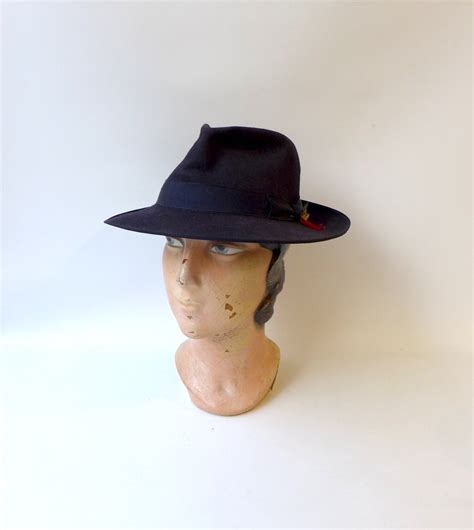 Vintage Dark Navy Blue Stetson Felt Fedora Hat Royal Stetson Line San