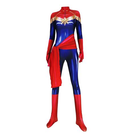 Captain Marvel Ms Carol Danvers Cosplay Costume Zentai Bodysuit Suit