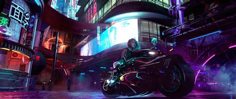 2560x1080 Cyberpunk City Girl With Bike 4k 2560x1080 Resolution Hd 4k