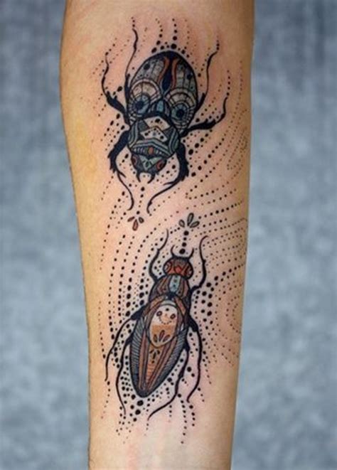 Cool Painted And Colored Little Bugs Tattoo On Arm Tattooimagesbiz
