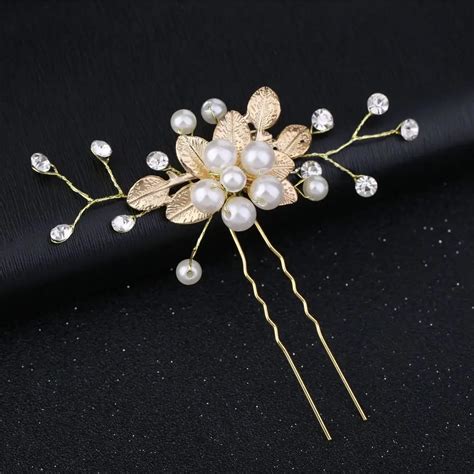 gold wedding hair pins pearl crystal flower bridal hairpins bride rhinestone hair clip hairclips