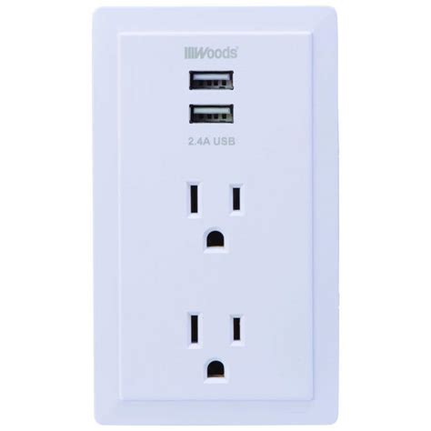 Southwire 24 Amp 2 Outlet2 Usb Plug In Wall Charger 41230 The Home