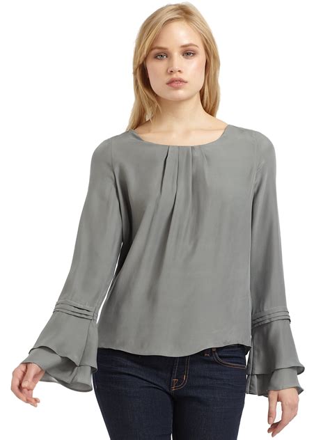 Addison Tiered Silk Blouse In Gray Lyst