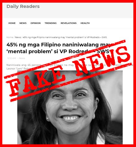 Vera Files Fact Check Report Claiming 45 Of Filipinos Believe Robredo Has Mental Problems