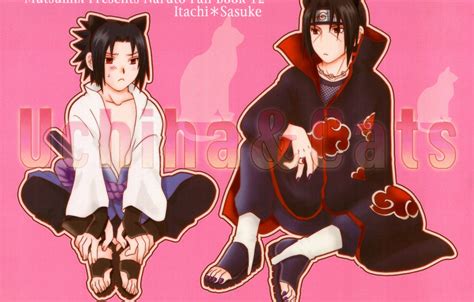 Wallpaper Brothers Naruto Red Eyes Pink Background Sitting Fanart