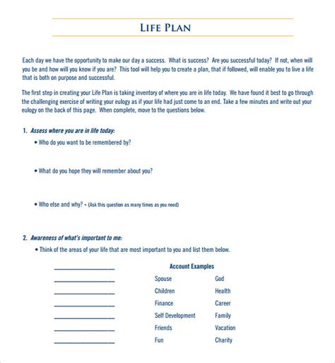 Free 10 Sample Life Plan Templates In Pdf
