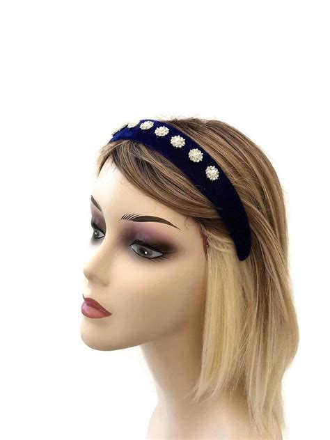 Gorgeous Royal Blue Flock Velvet Jewelled Headband Hair Band Etsy Jewel Headband Headband