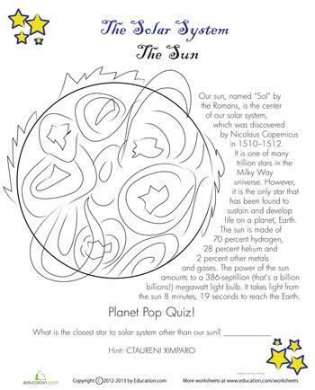 Fun Facts About The Sun Worksheet Education Com Homeschool Astronomy Earth And Space