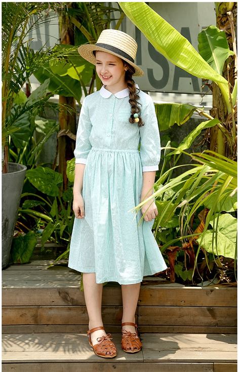 New Spring Autumn Girls Dress Summer Children Stripe Clothes Kids