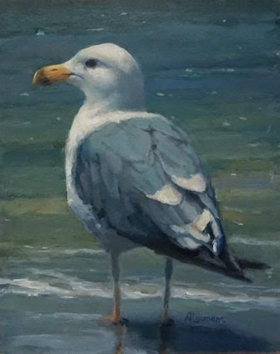 Daily Paintworks Seagull Waiting Original Fine Art For Sale
