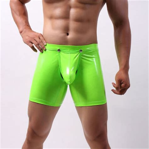 Underwear Sexy Pouch Boxer Briefs Removable Button Wet Look Trunks