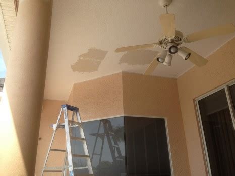 Painting on a dirty surface, such as one covered with oil or grease. Knockdown textured ceiling bubbling while painting lanai ...