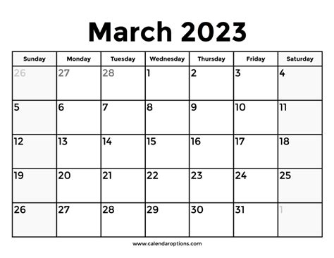 March 2023 Calendar With Holidays Calendar Options