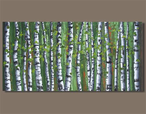 Free Ship Abstract Painting Birch Trees Painting Panoramic