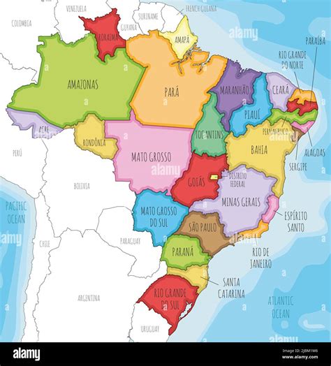 Ilustracion De Mapa Politico De Brasil Con Territorios Seleccionables