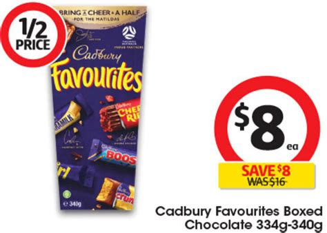 cadbury favourites boxed chocolate 334g 340g offer at coles
