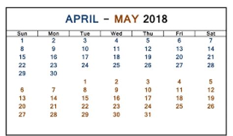 April May 2018 Calendar Word Excel Pdf Format Oppidan Library