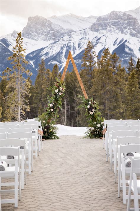 Canmore Mountain Wedding With Triangle Archway Outdoor Winter Wedding