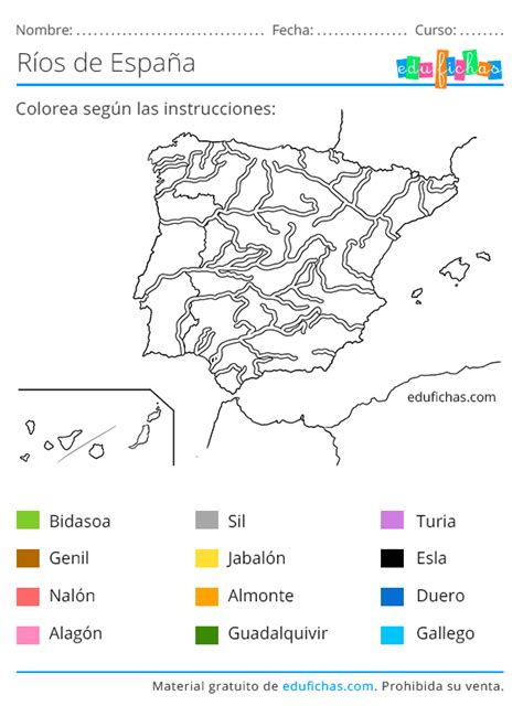 Ríos De España Mapas Para Imprimir Ejercicios Gratis En Pdf