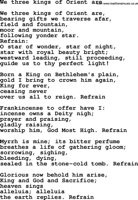 Epiphany Hymns Song We Three Kings Of Orient Are Complete Lyrics