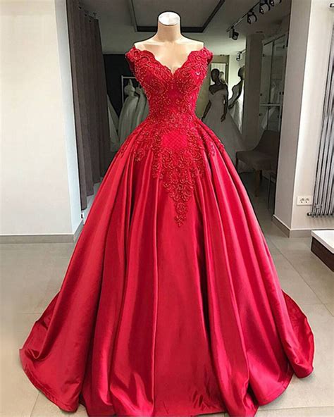Beautiful Red Satin Prom Dress V Neck Long Evening Dress For Prom