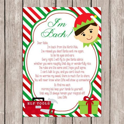 Elf On The Shelf Im Back Diyprintable Letter By Sjpinvitations