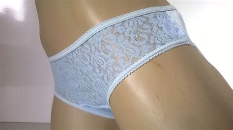 Soyeux Bleu Nylon Dentelle Culotte Knickers Années 1960 Vintage Femme