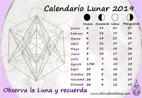 Calendario Lunar 2019 Almudena Ibañez