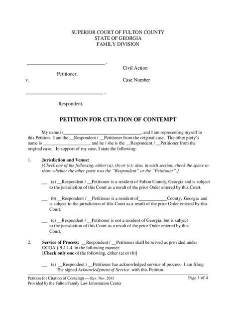 2015 2024 Form Ga Petition For Citation Of Contempt Fill Online