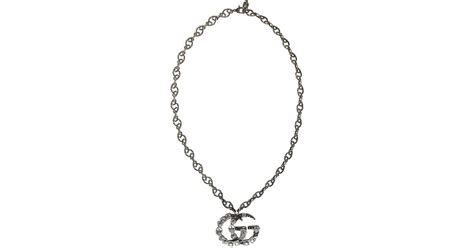 Gucci Silver Crystal Gg Necklace In Metallic Lyst