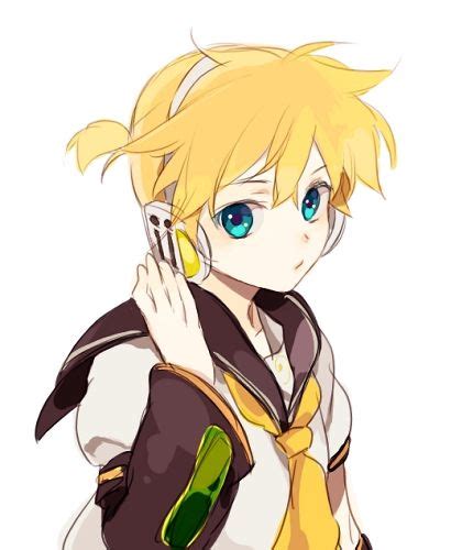 blonde hair blue eyes face headphones hirosuke kagamine len lowres male… vocaloid characters