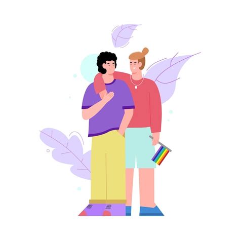 Premium Vector A Hugging Couple Of Lovers Gay With Rainbow Flag A Vector Illustration