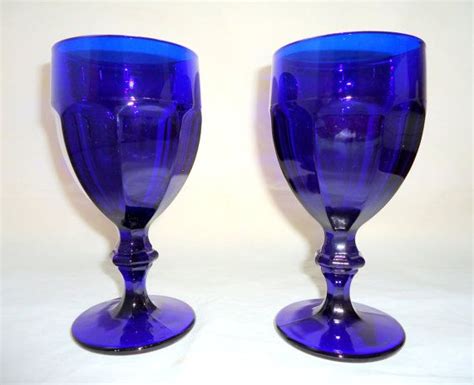 2 Duratuff Glass Goblets Cobalt Blue Heavy Vintage By Libbey Cobalt