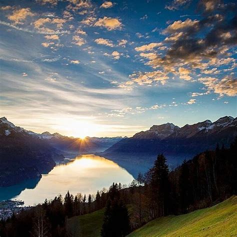 What A Beautiful Sunset At The Lake Brienz Switzerland Travel