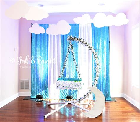 Flowers aren't only refreshing but are additionally considered propitious so how can name ceremony let your baby reach for the moon with this moon naming ceremony decoration theme. Sky Theme Cradle Ceremony #SkyTheme #CradleCeremony #cradle #PartyDecor #DIY #Crafts #ThemeParty ...
