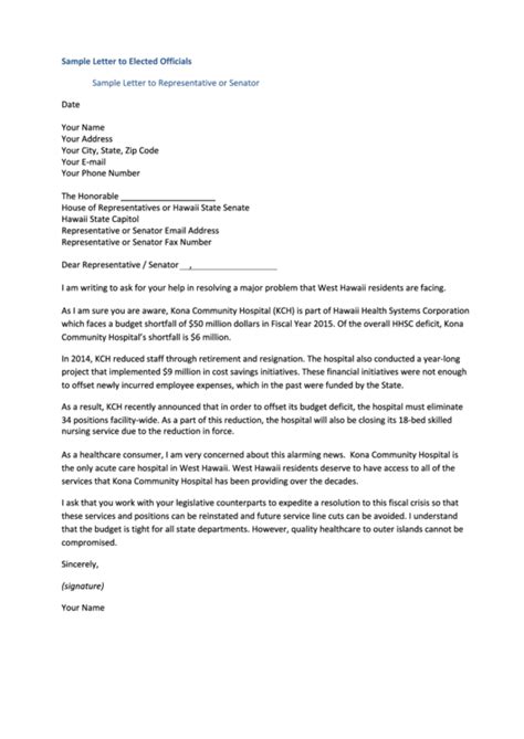 Sample Letter To Elected Officials Printable Pdf Download