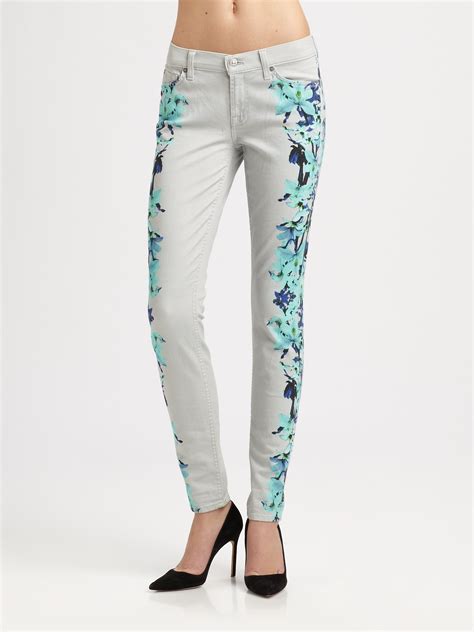 For All Mankind The Floral Skinny Jeans Lyst